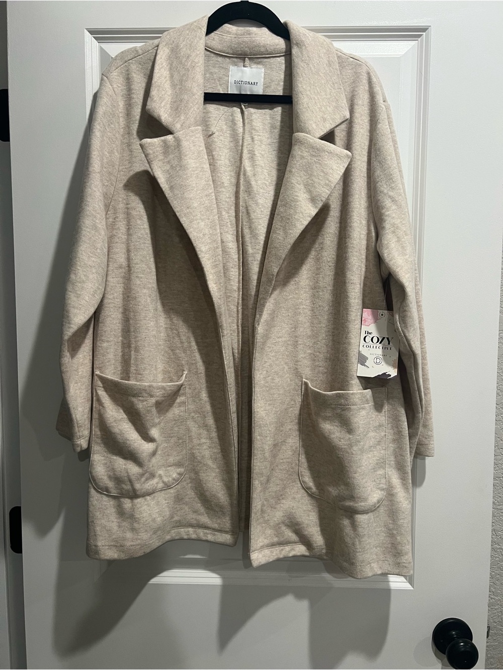 Cozy Collective Open-Front Cardigan Coatigan in Heather Oatmeal